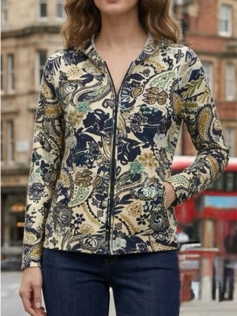 Bamboo Traders Boho Paisley Sequin Zip Up Jacket M